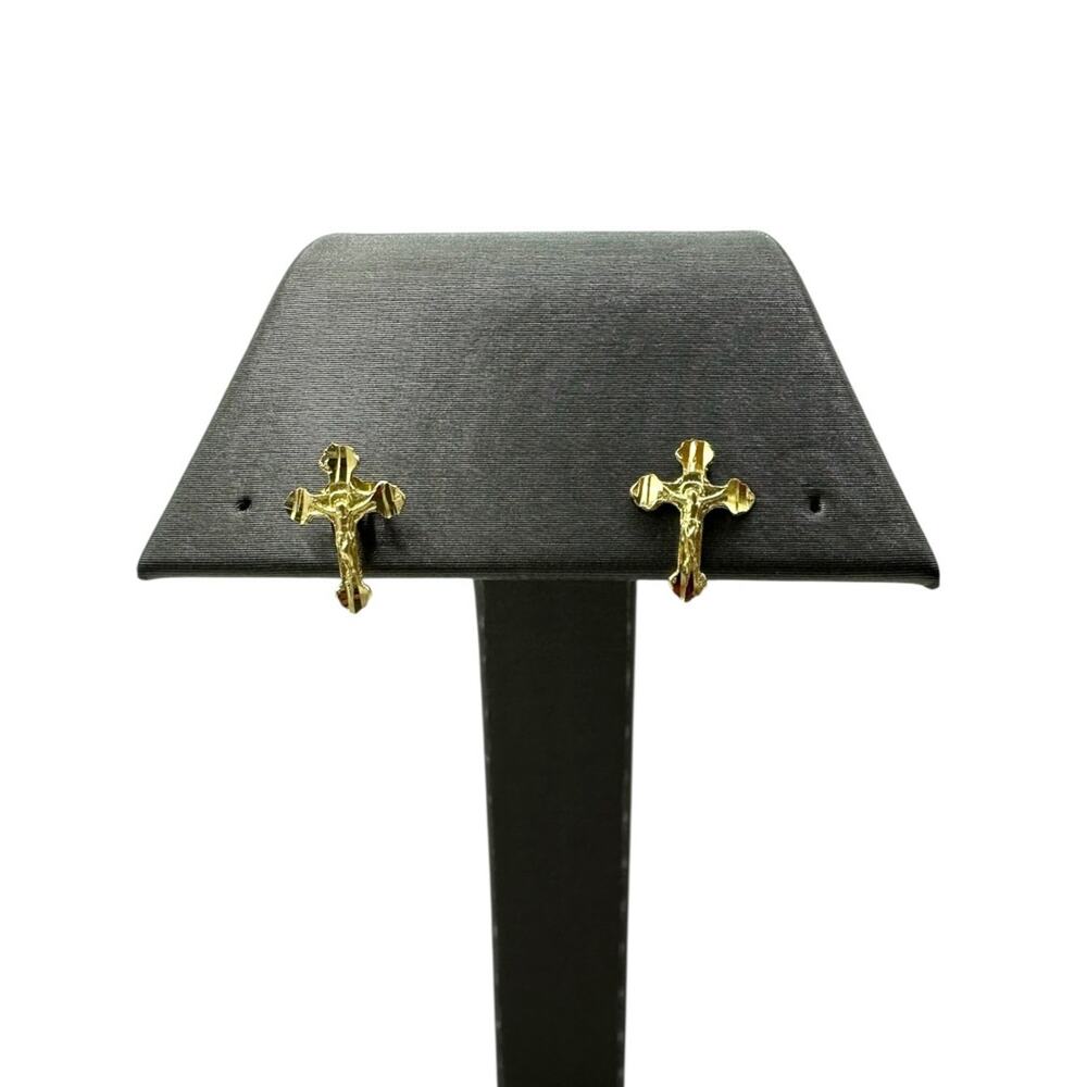 14K Yellow Gold Crucifix Cross Earrings (17552)